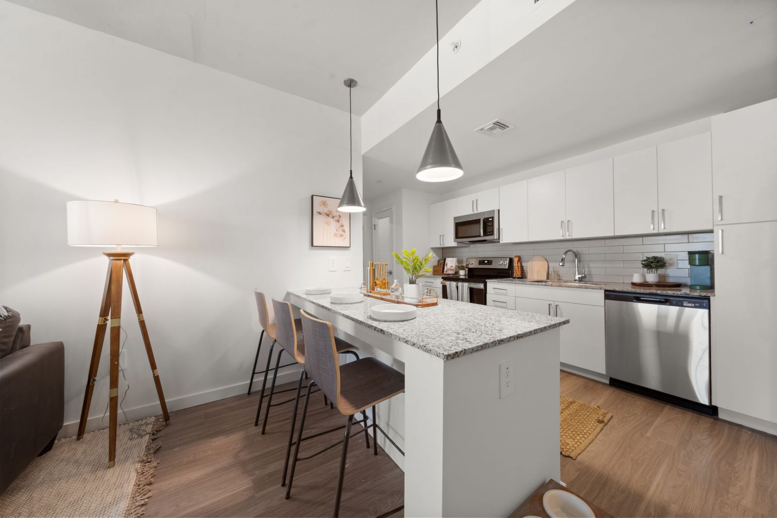 Modern kitchen with white walls